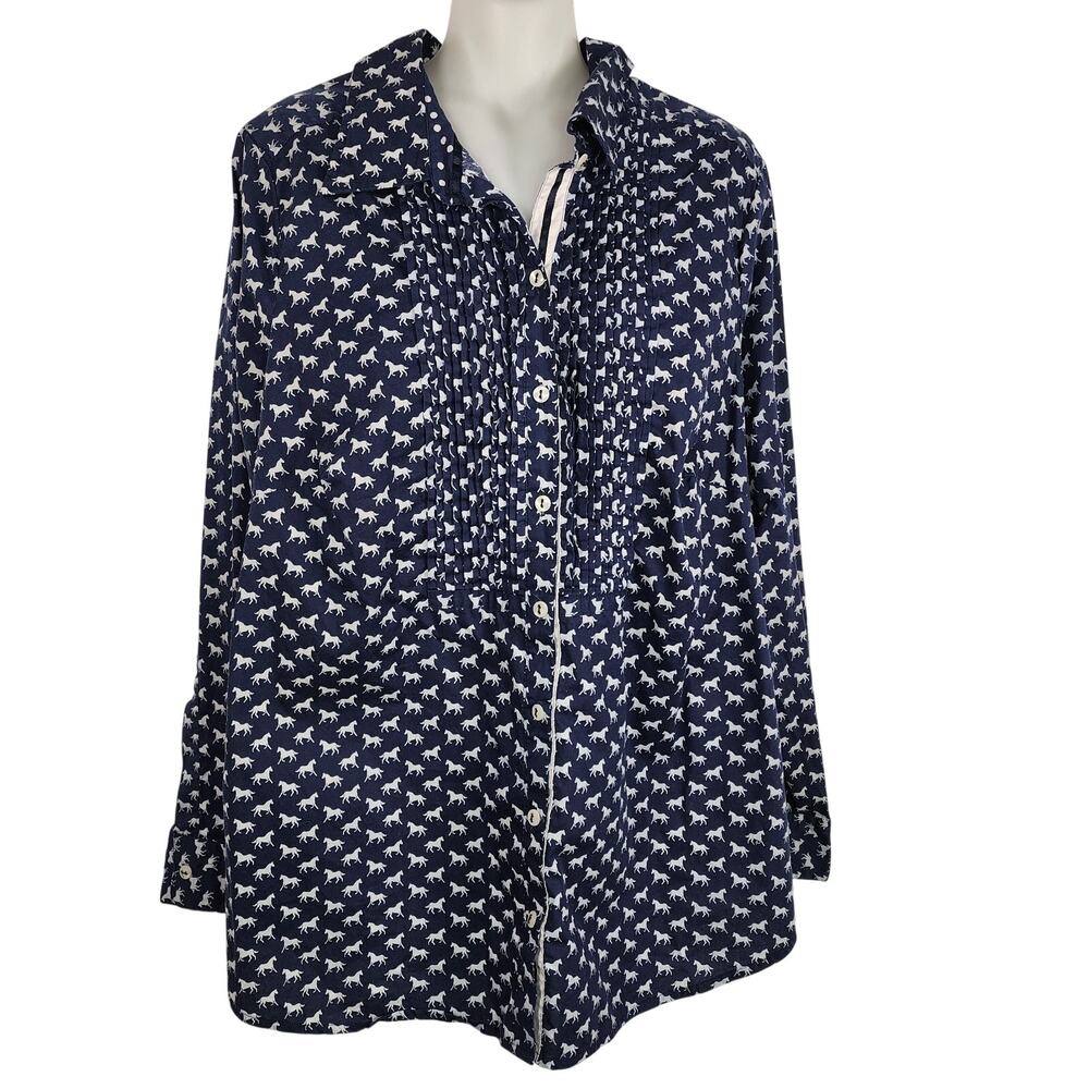 Charters Club Women Horse Equestrian Print Button Western Barn Shirt 16W Pleated